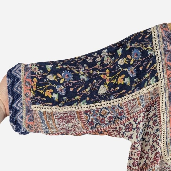 Sundance My Favorite Dress Patchwork Floral Boho Mini Navy Coral Medium - Picture 6 of 8